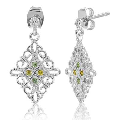Vir Jewels 1/10 Cttw Green And Yellow Sapphire Dangle Earrings Brass With Rhodium Plating In Silver