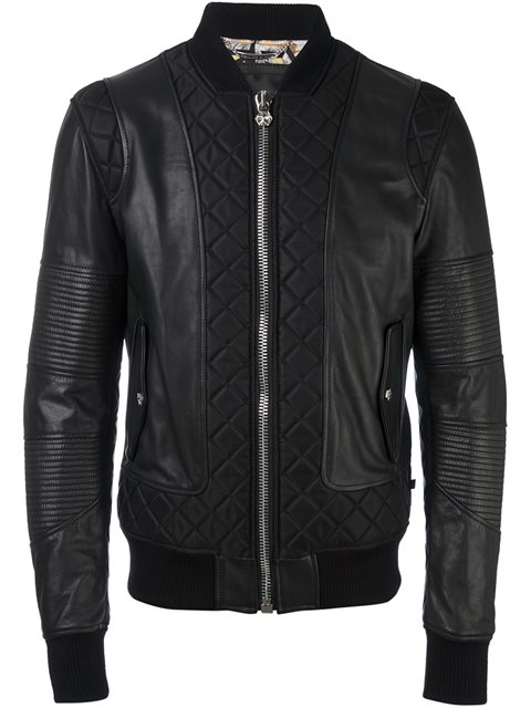 Philipp Plein Leather Bomber Jacket | ModeSens