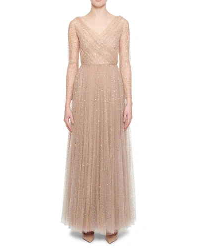 Dior Embroidered Tulle Gown In Nude