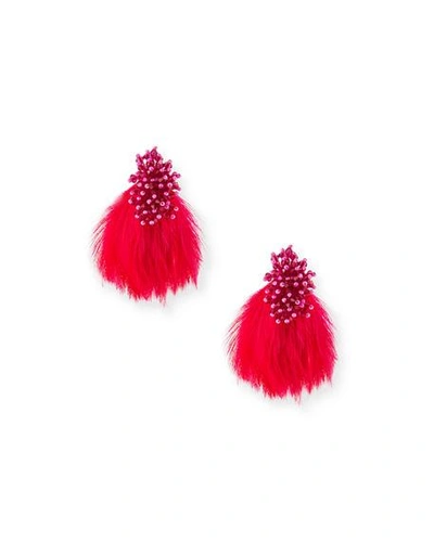 Mignonne Gavigan Mini Delaney Bead & Feather Drop Earrings In Hot Pink