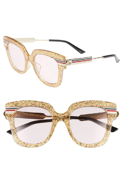 Gucci Metal & Glittered Acetate Square Sylvie Web Sunglasses, Gold In Pink/ Gold