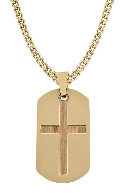 American Exchange Cross Dog Tag Pendant Necklace In Gold