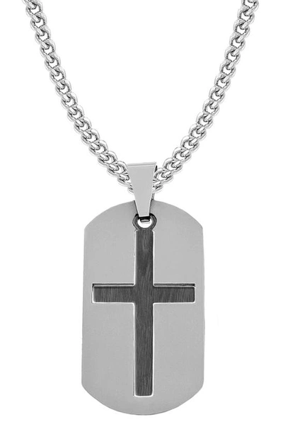 American Exchange Cross Dog Tag Pendant Necklace In Silver