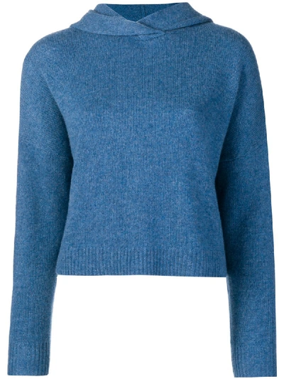 Theory Halo Cropped Hooded Cashmere Sweater In Blue