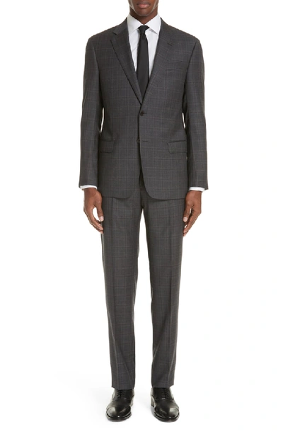 Emporio Armani Men's Windowpane Wool Two-piece Suit In Grey/ Merlot