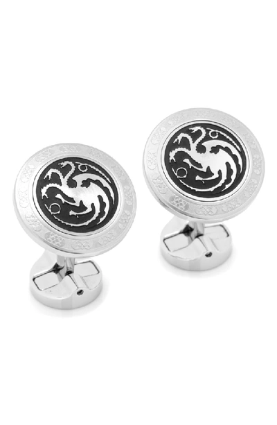 Cufflinks, Inc Game Of Thrones Targaryen Filigree Stainless Steel Cufflinks In Silver/ Black