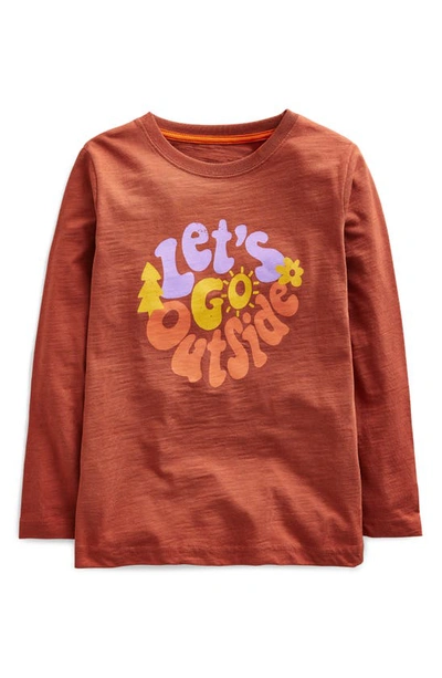 Mini Boden Kids' Outside Long Sleeve Cotton Graphic T-shirt In Chestnut Brown