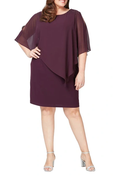 Sl Fashions Beaded Popover Dress In Aubergine