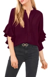 Vince Camuto Ruffle Sleeve Split Neck Blouse In Pickled Beet