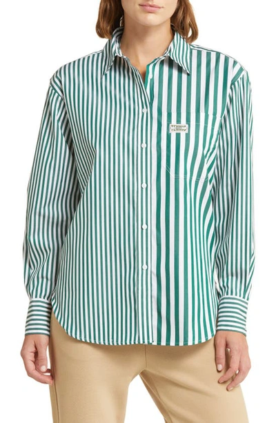 Lacoste X Bandier Mix Stripe Cotton Button-up Shirt In Roquette/ Blanc