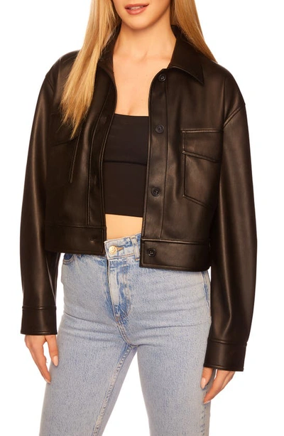 Susana Monaco Faux Leather Crop Cargo Jacket In Black