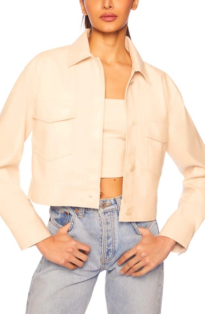 Susana Monaco Faux Leather Crop Cargo Jacket In Blanched Almond