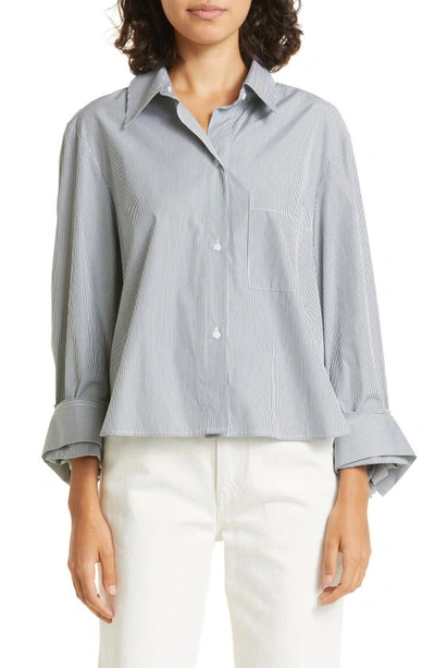 Twp Dude Stripe Crop Cotton Button-up Shirt In Grey