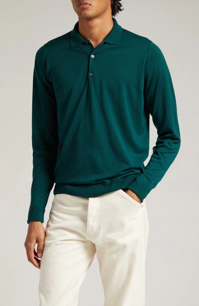 John Smedley Cotswold Wool Polo Sweater In Pine