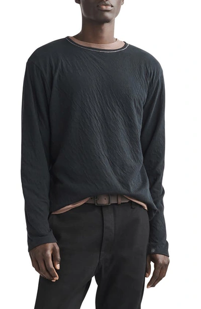 Rag & Bone Kerwin Double Layer Long Sleeve Cotton T-shirt In Blackmult