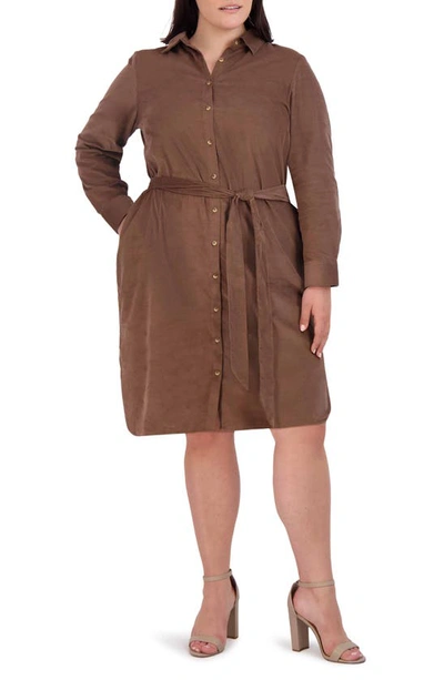 Foxcroft Rocca Long Sleeve Corduroy Shirtdress In Brown
