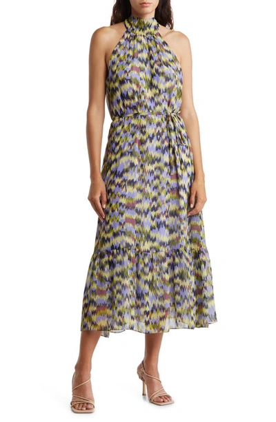 Donna Ricco Mock Neck Tiered Midi Dress In Yellow Multi | ModeSens