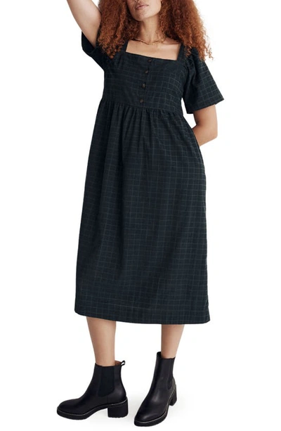 Madewell Corduroy Square Neck Midi Dress In Dark Palm