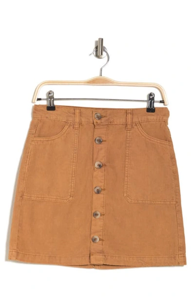 Kensie High Waist Button-down Miniskirt In Deep Camel