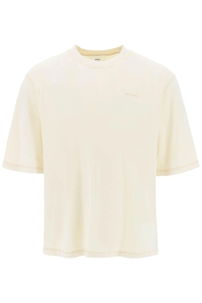 Ami Alexandre Mattiussi Logo Patch T-shirt In Cream