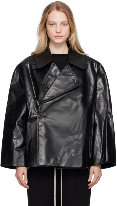 Rick Owens Drella Crinkled Leather Cropped Jacket In Black