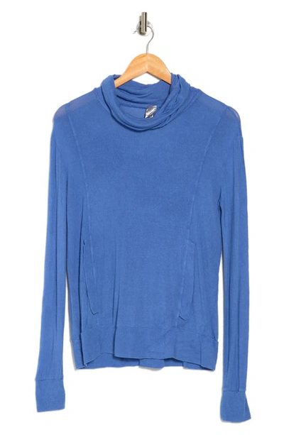Go Couture Turtleneck Banded Sweater In Blue Perennial