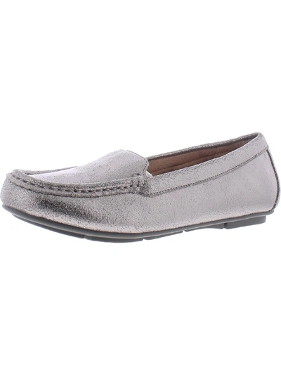 Vionic Debbie Womens Leather Slip On Moccasins In Silver