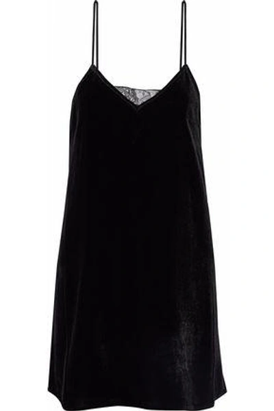 Cami Nyc Woman The Backlace Paneled Velvet Mini Dress Black