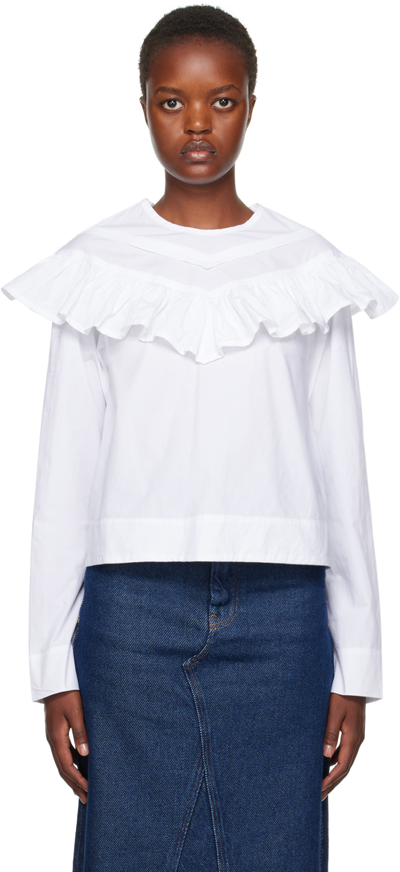 Ganni Cotton Poplin Frill Blouse Bright White