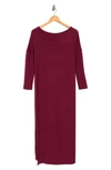 Go Couture Long Sleeve Maxi T-shirt Dress In Burgundy