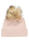 Nordstrom Rack Faux Fur Cashmere Pompom Beanie In Pink Chintz