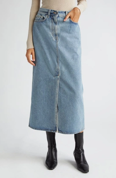 Loulou Studio Rona Cotton Denim Long Skirt In Blue