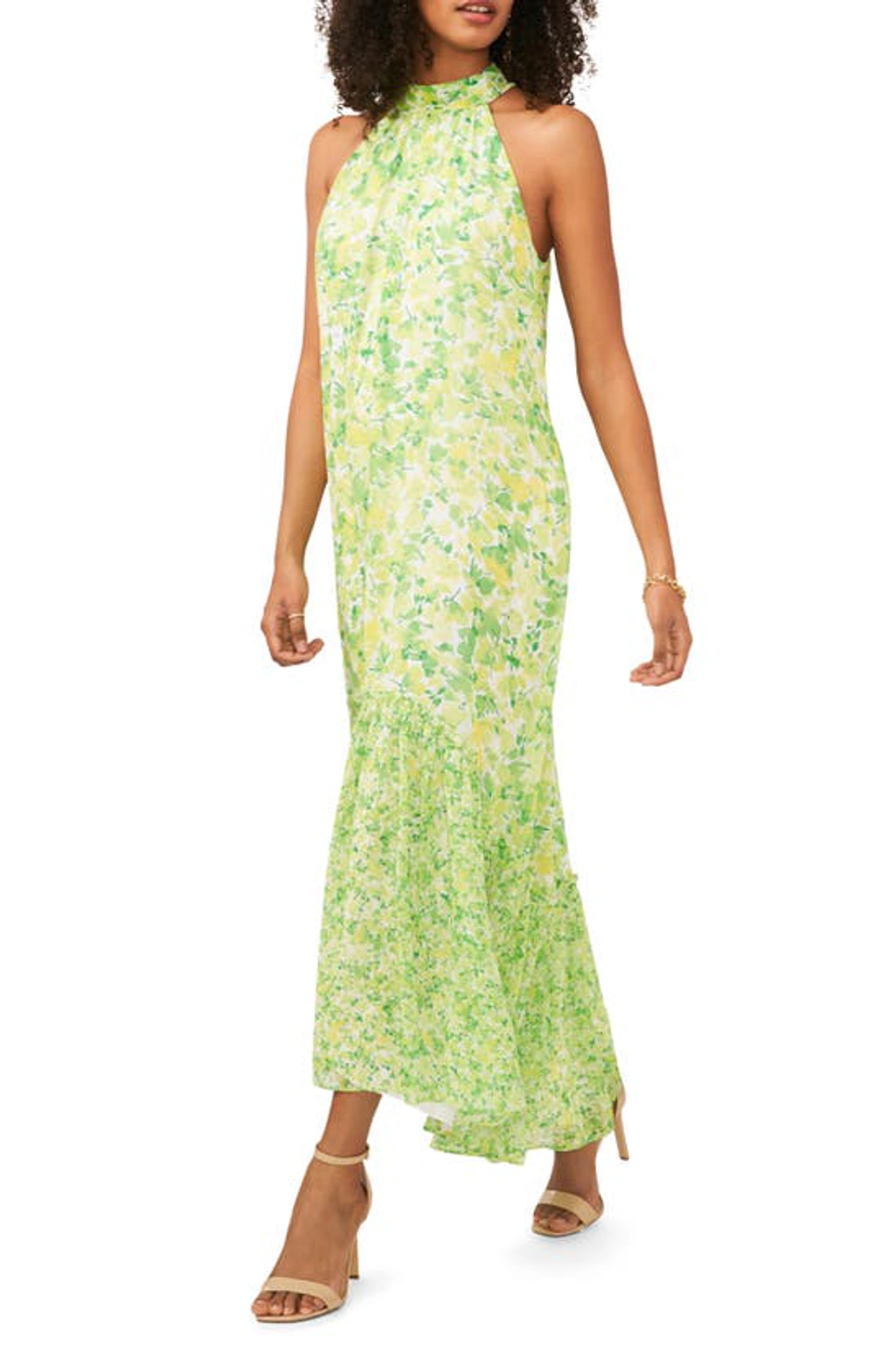 Vince Camuto Floral Halter Neck Maxi Dress In Bright Emerald | ModeSens