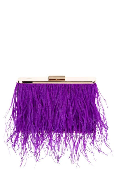 Olga Berg Ostrich Feather Embellished Clutch In Purple