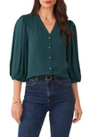 Vince Camuto Balloon Sleeve Satin Button-up Top In Dp Forest