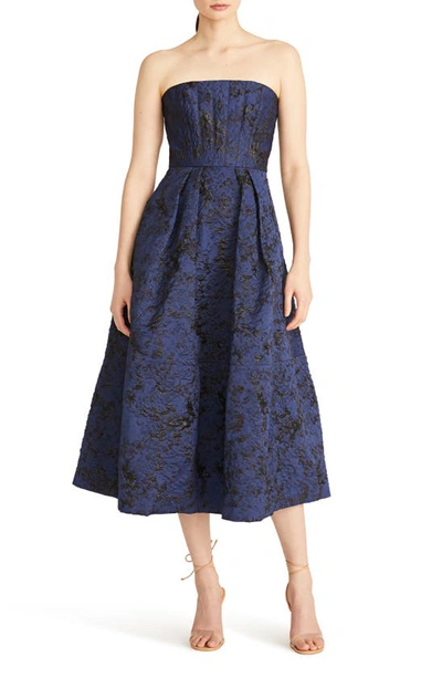 ml Monique Lhuillier Isabel Jacquard Midi Dress In Midnight Multi