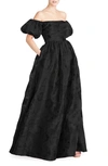 ml Monique Lhuillier Floral Off The Shoulder Organza Ballgown In Black