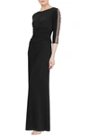 Sl Fashions Ruched Waist Embellished Sleeve Gown In Black