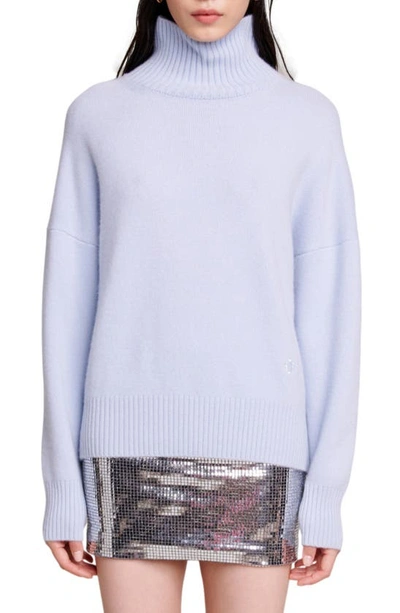 Maje Megevo Cashmere Blend Turtleneck Sweater In Light Blue