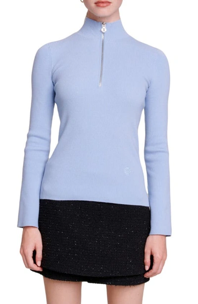 Maje Madrilena Long Sleeve Quarter-zip Pullover Sweater In Light Blue