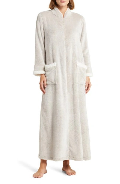 Natori Frosted Faux Shearling Zip-up Robe In Cashmere