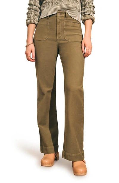 Faherty Stretch Terry Wide Leg Pants In Military Olive