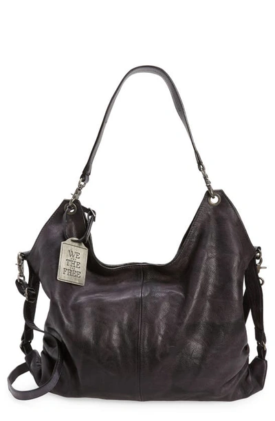 Free People We The Free Sabine Leather Hobo Bag In Washed Black