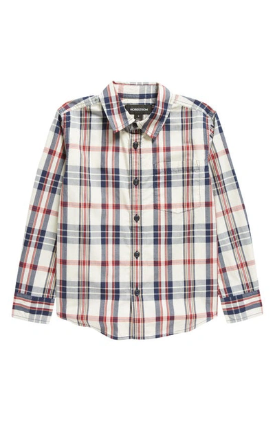 Nordstrom Kids' Stripe Poplin Button-up Shirt In Ivory- Navy Heritage Plaid