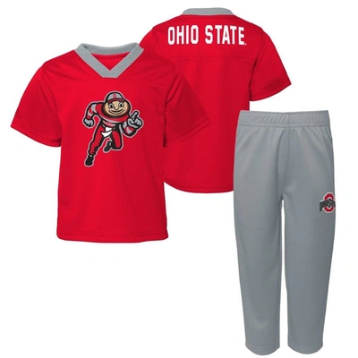 Outerstuff Babies' Infant Boys And Girls Scarlet, Gray Ohio State Buckeyes Red Zone Jersey And Pants Set In Scarlet,gray