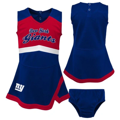 Outerstuff Kids' Girls Preschool Royal New York Giants Two-piece Cheer Captain Jumper Dress With Bloomers Set