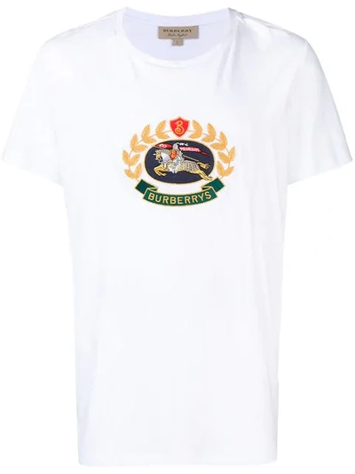 Burberry Crest-embroidered Cotton T-shirt In White