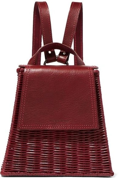 Wicker Wings Tixting Tall Rattan And Leather Backpack In Burgundy