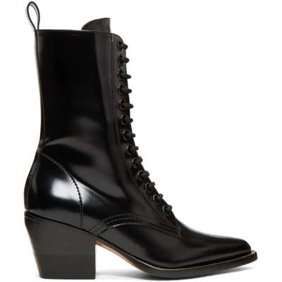 Chloé Rylee Glossed-leather Ankle Boots In 001 Black
