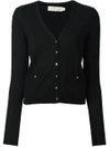 Tory Burch Shrunken Simone Merino Wool Cardigan In Black